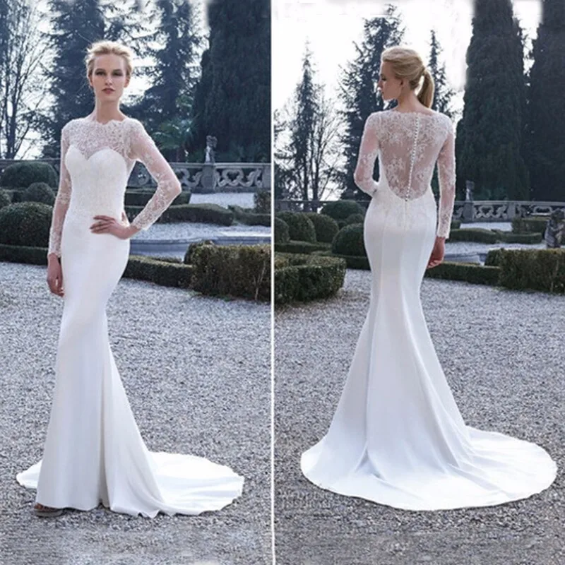Запас Элегантный Vestido De Noiva цвета слоновой кости одежда с длинным рукавом кружево платье русалки Mariage свадебное платье мать невесты