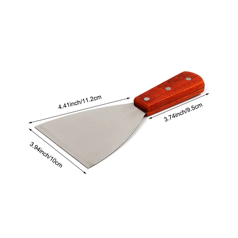 High Quality Stainless Steel Blade Grill Slant Edge Scraper Wooden Handle Food Service Beef Chicken Barbecue Cooking Tools VE