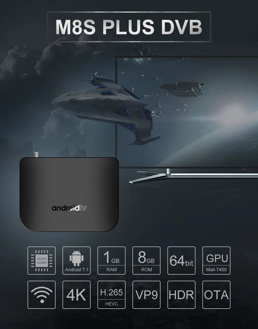 DVB-S2 Android tv Box Amlogic S905D 2,4G wifi Поддержка 4K H.265 DVB S2 S2X спутниковый ресивер Mini M8S Plus Smart tv медиаплеер