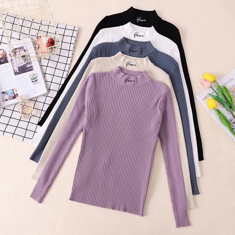 Thick Warm Women Autumn Winter Pullover Sweater High Elasticity Knitted Soft Jumper Long Sleeves Sweater Top