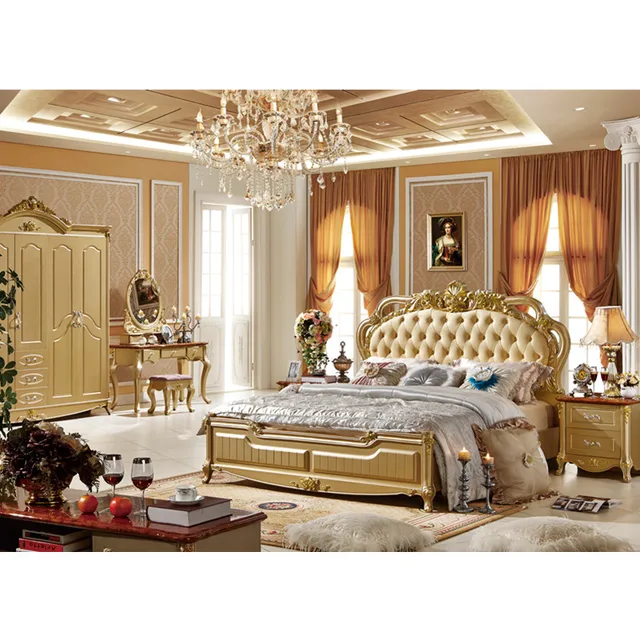 Luxury Antique Hand Carved Bed Top Quality Europe Style Bedroom Luxury Antique Hand Carved Bed Top Quality Europe Style Bedroom Furniture Clical Villa Gold