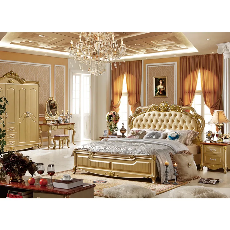 Mewah Antik Ukiran Tangan Tempat Tidur Kualitas Eropa Style Bedroom Furniture Klasik Villa Gold Tempat Tidur Set Kamar Tidur Aliexpress