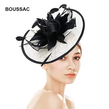 

New Arrival Vintage Feather Flower Ladies Hair Fascinators Hats Wedding Headbands Fedora Chapeau For Event Church Headwear