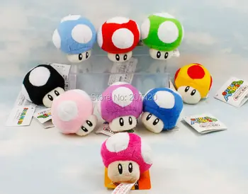 

3" Super Mario Bros Mushroom Plush Soft Doll Stuffed Toy With Key Chain Mix Colors,50pcs/lot