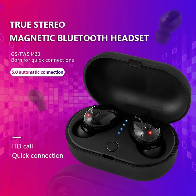

TWS-M20 Wireless Bluetooth 5.0 Earphone 3D Stereo Headset With Microphone 500mAh Charging Box Portable Charging No Delay Headset