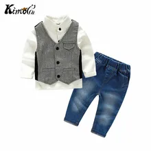 Kimocat/Новая весенне-осенняя рубашка и джинсы для джентльменов в английском стиле для мальчиков из чистого хлопка с воротником три комплекта джинсов