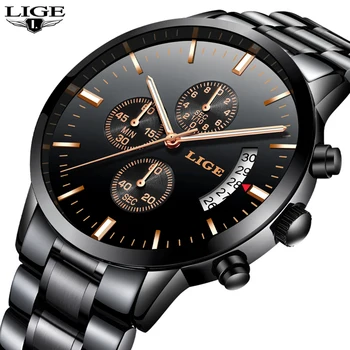 

New Watches Men Luxury Brand LIGE Chronograph Men Sports Watches Waterproof Full Steel Quartz Men's Watch Relogio Masculino