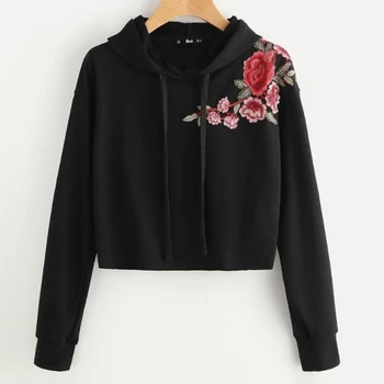 

1pc New Fashion Embroidery Flowers Hoodies Apparel Hooded Sweatshirt Women Elegant Long-sleeved Pullover Hoodies