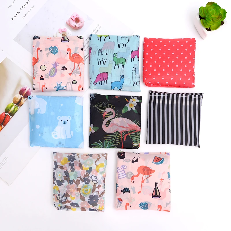 

Women Foldable Eco Shopping Bag Tote Pouch Portable Reusable Grocery Storage Bag Cactus Flamingo Dots Free Shipping