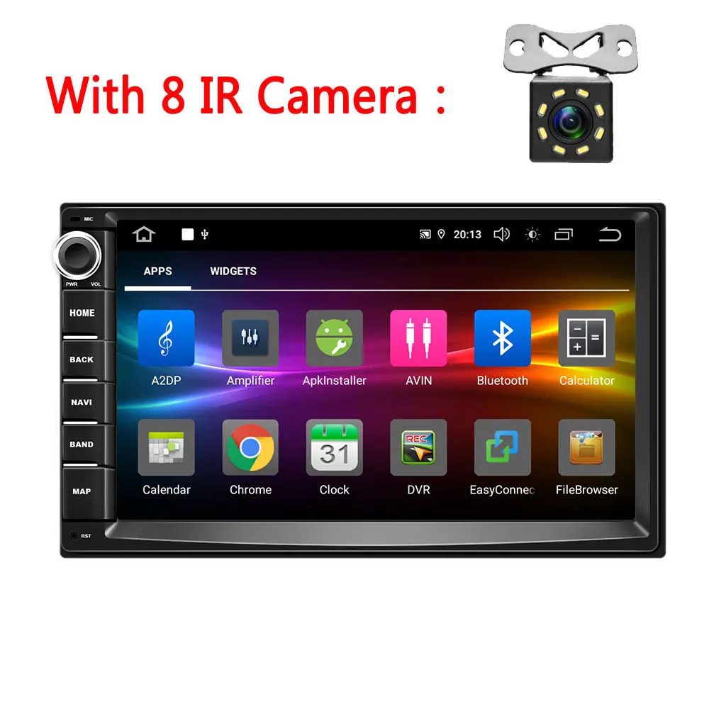 Podofo 2Din Android 9,0 Quad-core Автомагнитола 6-канальный DSP 2 Din Автомобильный мультимедийный плеер gps WI-FI MP5 Bluetooth USB AUX - Цвет: With 8 IR Camera