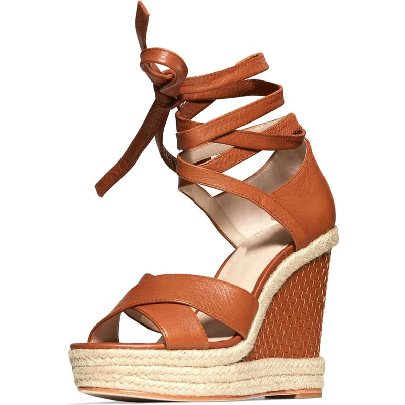 Rome Gladiator Solid White Lace-up Cross-Tied Platform Super High Wedges Heels Ankle-Wrap Leisure Fashion Concise Summer