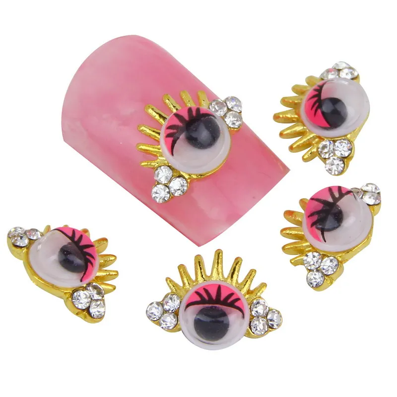 

10Pcs/Lot 3D Jewelry Nail Accessories Tools Gold Evil Eye Design Alloy 3D Nail Art Decorations Rhinestones For Nail DIYMA0345