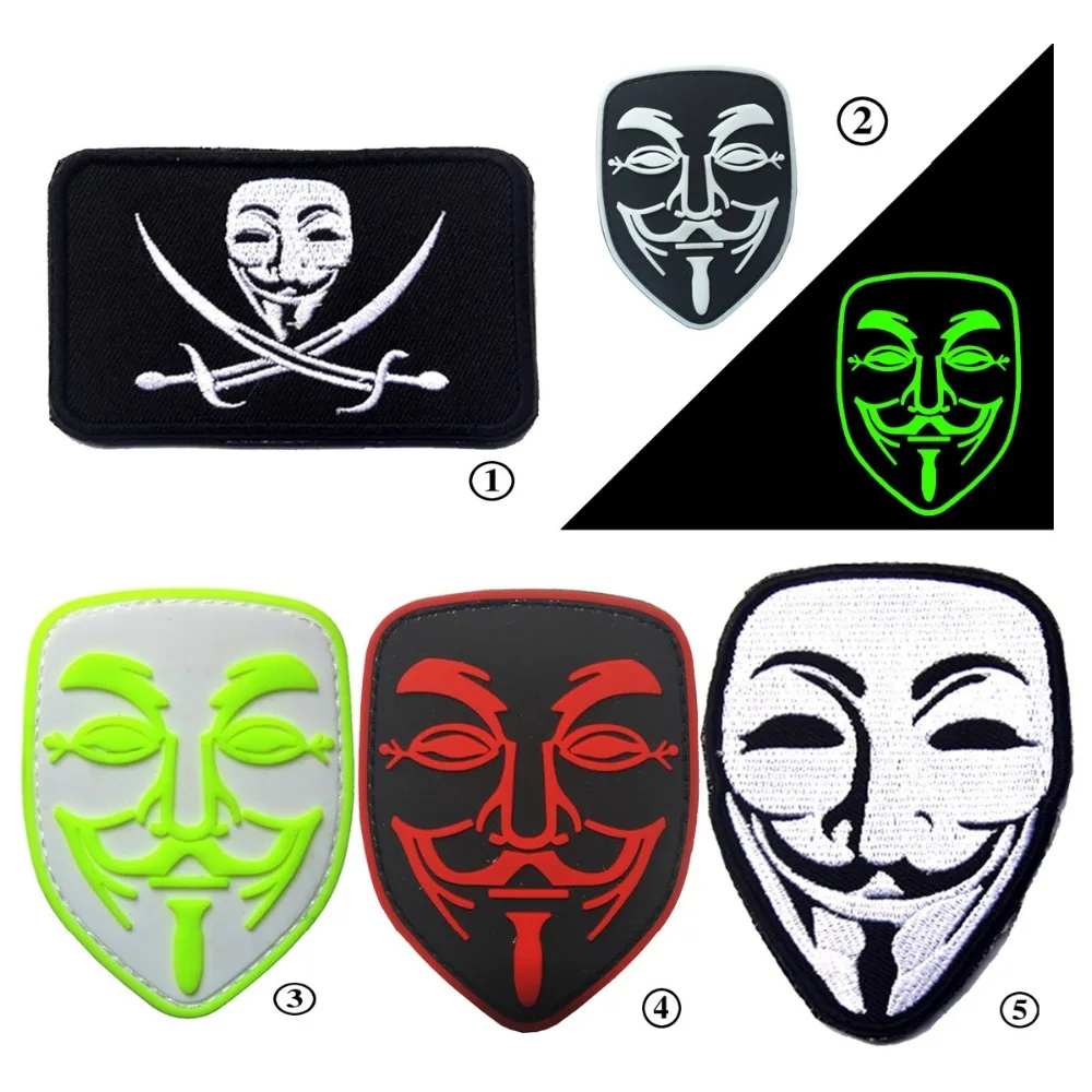 

V Face Vendetta Anonymous Mask Morale Patch Tactical Emblem Badges Patches For Jackets Jeans Backpack Cap