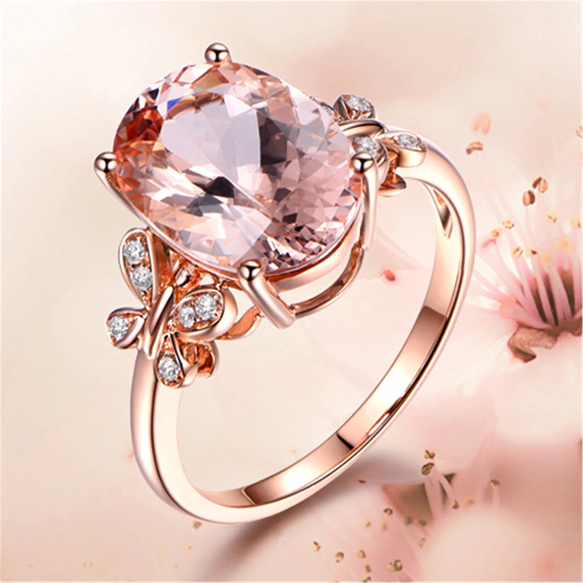 

Rose Gold Color Plated Butterfly Women Rings Charm Elegant Wedding Engagement Rings With Stone Banquet Party Jewelry Anillos