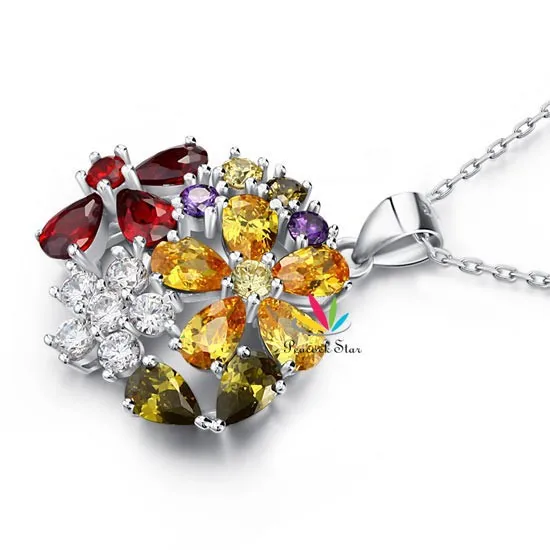 Павлин звезда 3,5 карат многоцветный цветок Твердые стерлингового серебра 925 кулон ожерелье ювелирные изделия CFN8015