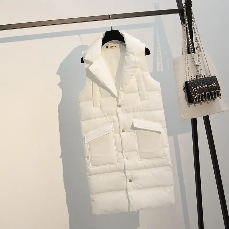 Autumn And Winter long duck down vests new morality fashion female winter warm tops cotton jacket sleeveless vest coat