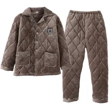 Зимняя Толстая Теплая мужская Хлопковая пижама с клипсой, комплект с длинным рукавом и отложным воротником, Повседневная Мягкая Мужская пижама большого размера L-3XL кораллового флиса