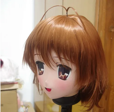 (C2-058) KIG Female Silicone Rubber Face Mask Cosplay Kigurum i Full Head with Wig Masks Crossdresser Doll Japan Anime Role Play