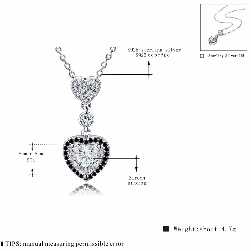 Черные Awn подвески для ожерелья в форме сердца 925 пробы серебряные ювелирные изделия трендовые обручальные ожерелья для женщин Свадебные Подвески PP156