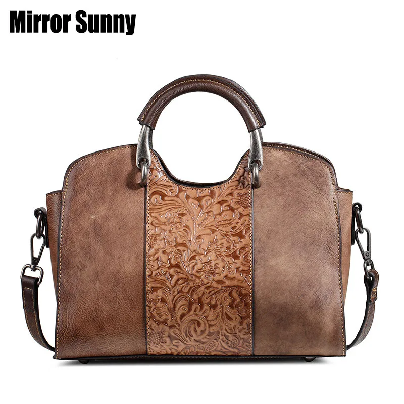 

Nature Skin Leather Women's Handbags Retro Embossed Hand-brushing Fashion Female Shoulder Crossbody Bags Top Handle Women's Bags