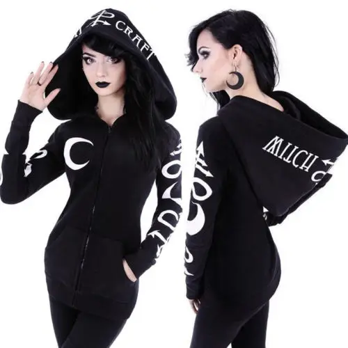 

Women Witchcraft Long Sleeve Gothic Hoodie Altar Sweatshirt 2018 New Autumn Winter Letter Zipper Hooded Coat Punk Tops S-2XL