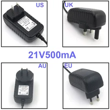 VORED 1PCS Lithium battery Power Supply Adapter Charger 21V 500mA US/EU/UK/AU Plug Converter DC 5.5*2.1mm Adaptor Free Shipping