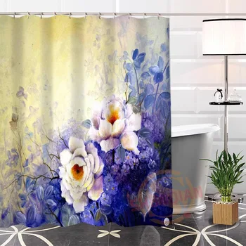 

Hot Popular New arrival 100% Polyester Custom Flower painting@2 Fabric Modern Shower Curtain bathroom Waterproof H0223-54