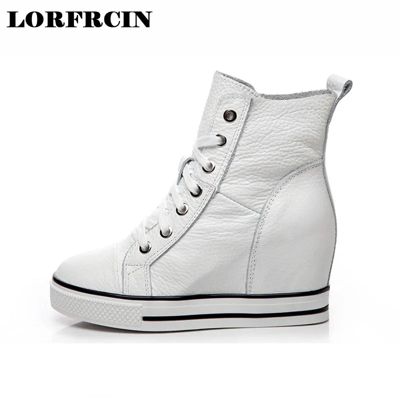 Goedkoop LORFRCIN Super Hoge Hakken Hoogte Verhoogd Wiggen Vrouwen Schoenen Lace Up Vrouwen Pompen Lederen Platform Schoenen Vrouw 2018