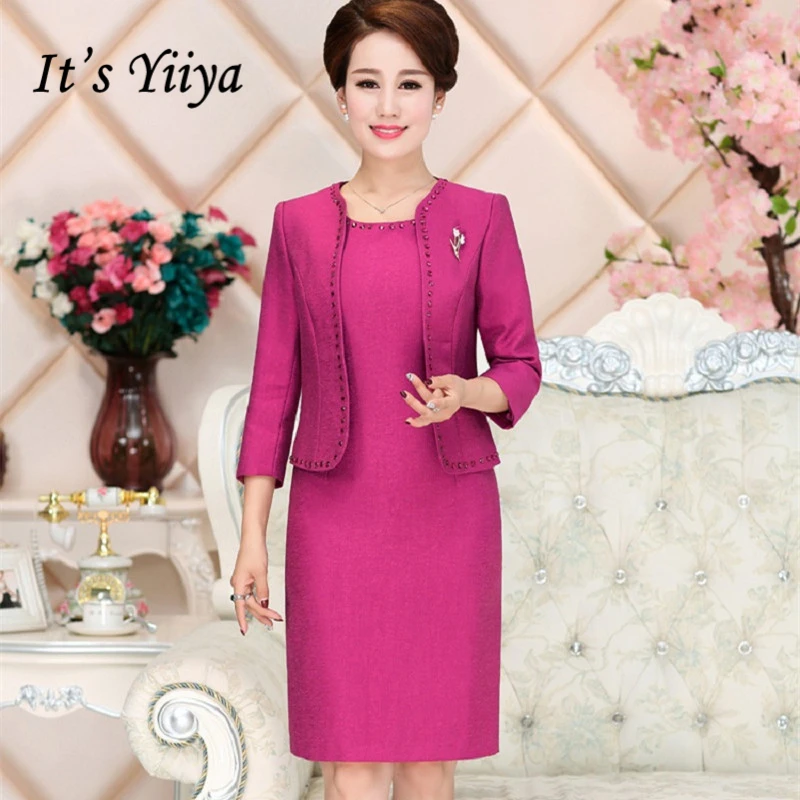 

It's Yiiya Mother of the Bride Dresses Plus Size Rose Red Three Quarter Sleeve Fashion Designer Elegant Mother Dress M055