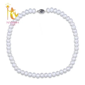 

[NYMPH]Pearl Jewelry Natural Fresh Water Pearl Necklace 9-10mm Near Round Choker Wedding Party Gift For Women[X224]