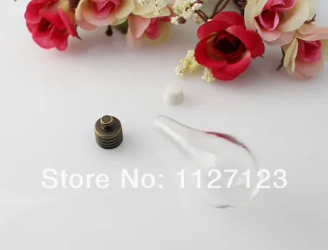

Free ship!!!20sets 49x23mm drop shape Wishing Bottle pendant/glass vial pendant +bronze cap