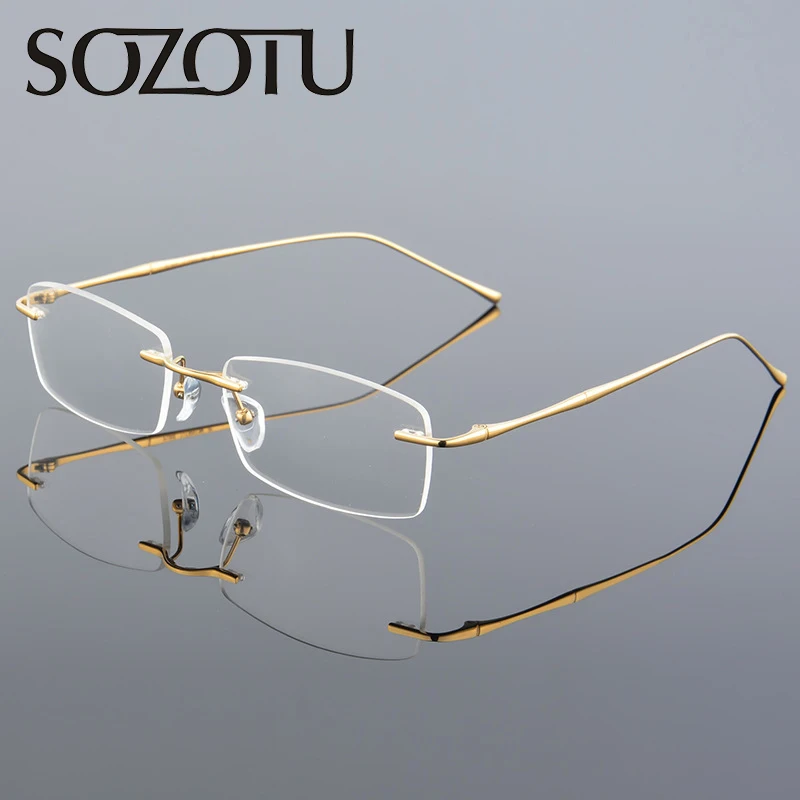 

Spectacle Frame Pure Titanium Eyeglasses Men Women Computer Optical Eye Glasses Rimless Frame For Male Clear Lens Eyewear YQ027