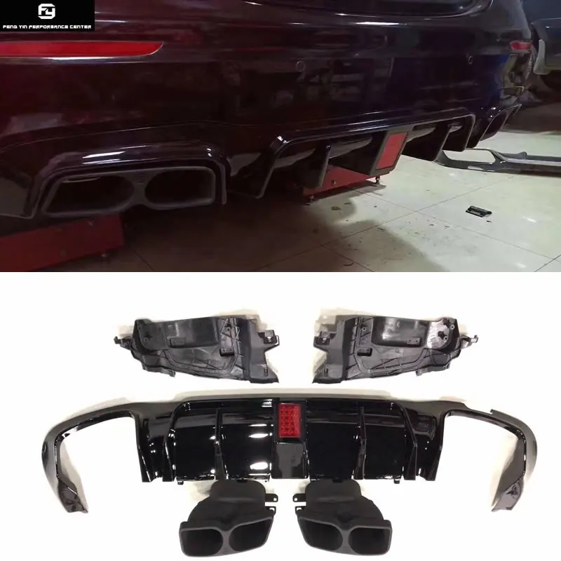 

W213 E200 PP rear bumper diffuser lip exhaust pipes with LED lights for Mercedes Benz W213 E300 BRABUS style 13-16