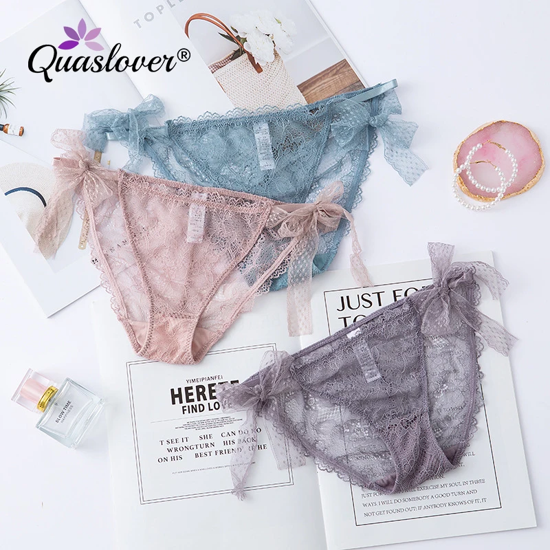 

Quaslover Women's Summer Sexy Panties Breathable Comfort Underwear Lace Transparent Panties Female Low Waist Panty with Bow