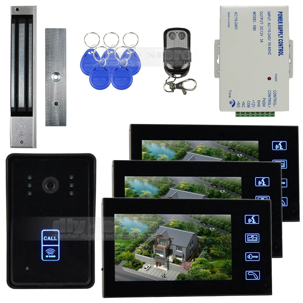 

DIYSECUR 7 Inch Monitor Video Door Phone Intercom Doorbell Home Security + Remote Control + 280kg 350lb Magnetic Lock 1 V 3