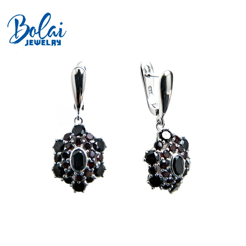 Bolaijewelry Висячие застежки красивые серьги с натуральным гранатом Изящные