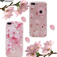 Fashion Pink Sakura Flowers Tronsnic Phone Case Beautiful Cherry Blossom Soft Relief Transparent TPU for iPhone 6 6s plus 7 plus