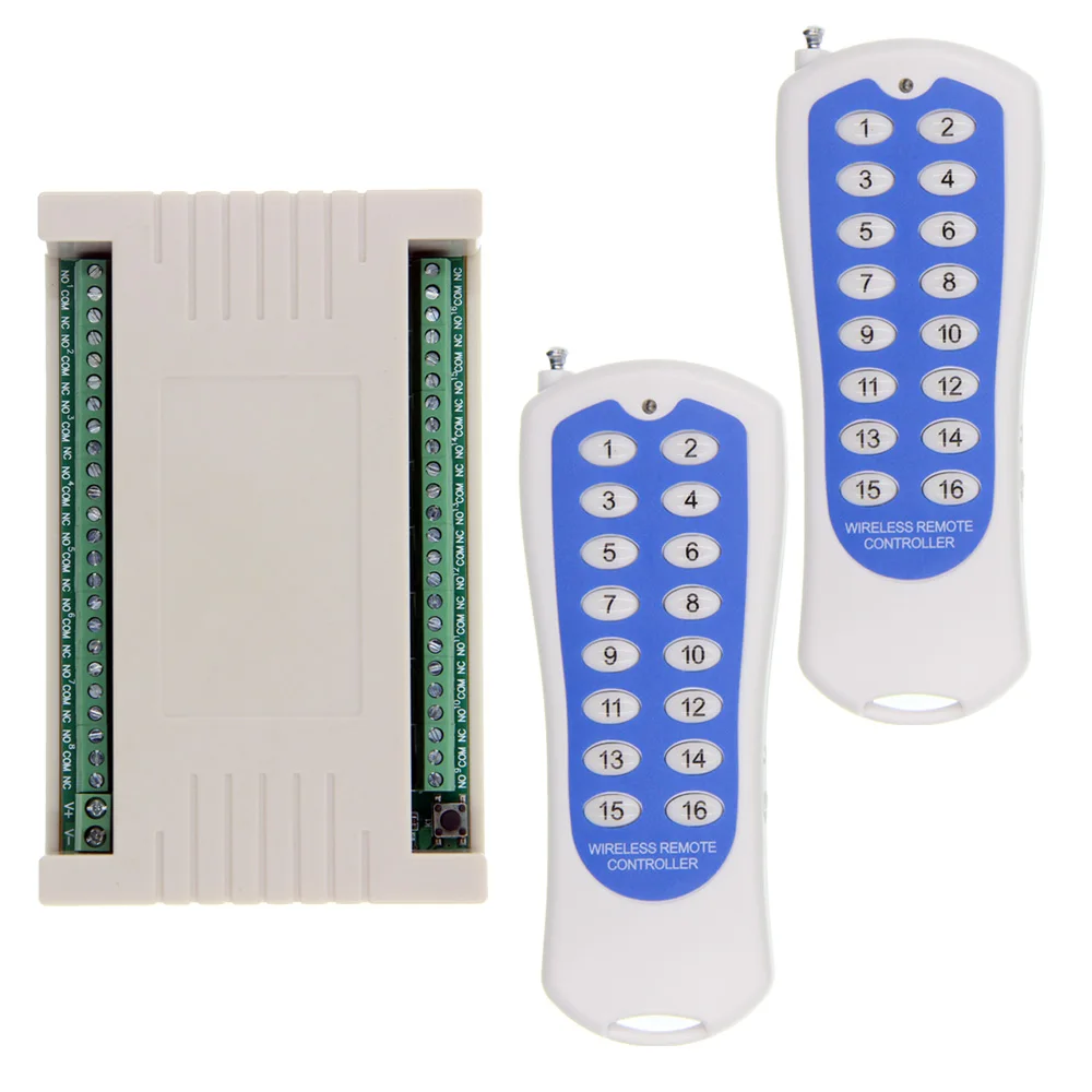 2019 NEW DC 12V 24V 16 CH Channels 16CH RF Wireless Remote Control Light Switch System, (2 Transmitter +1 Receiver),315/433 MHz 2019 NEW DC 12V 24V 16 CH Channels 16CH RF Wireless Remote Control Light Switch System, (2 Transmitter +1 Receiver),315/433 MHz