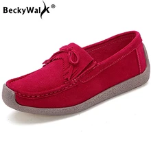 BeckyWalk/ г. весенняя женская замшевая обувь из натуральной кожи повседневная обувь на плоской подошве с кисточками женская обувь без застежки zapatos mujer WSH2760