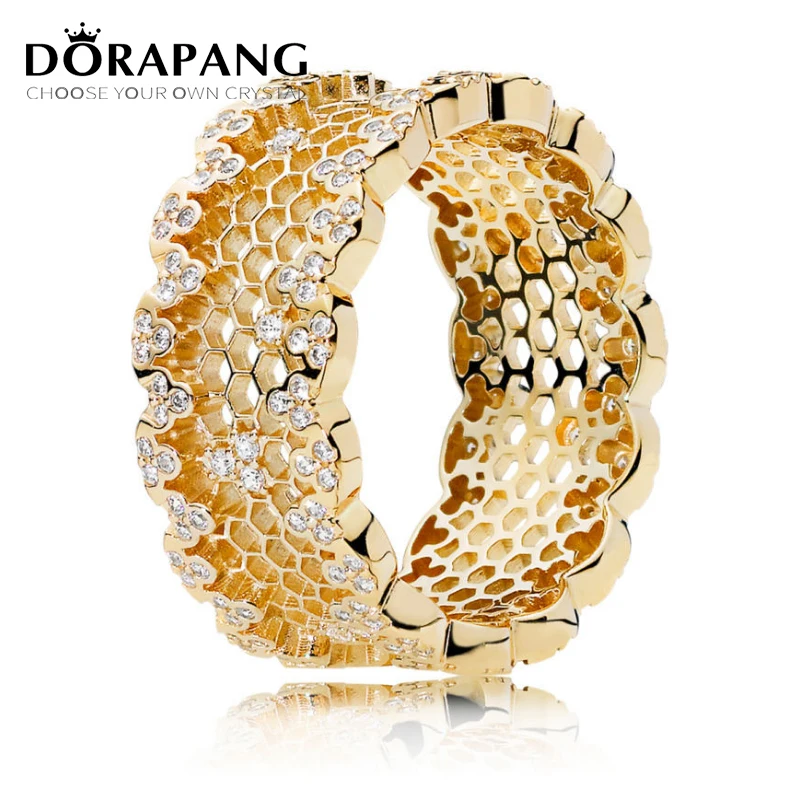 

2018 NEW 100% 925 Sterling Silver Shine Honeycomb Lace Ring Gold Color Wedding Ring For Fashion Women Gift Jewelry