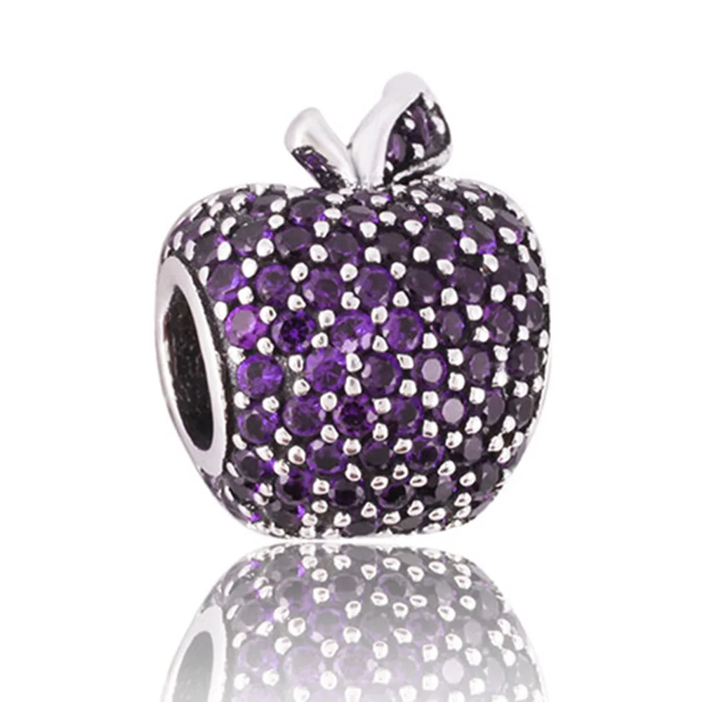 Подходит к оригинальному браслету Pandora с серебряными шариками, цирконием, 925 серебряное яблоко, очаровательные ювелирные изделия DIY, бусин для изготовления ювелирных изделий - Цвет: Purple