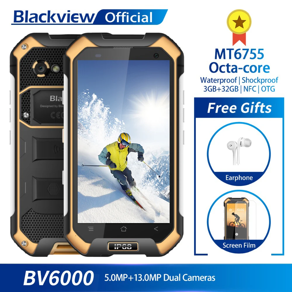 

Blackview BV6000 IP68 Waterproof Smartphone 3GB RAM 32GB ROM MT6755 Octa-core 13.0MP Camera 4.7inch Mobile Phone 4500mAh Battery