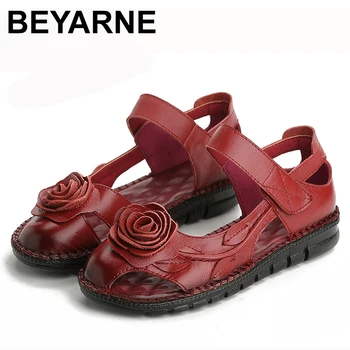 

BEYARNE Xiuteng Brand Woman Handmade Floral Genuine Leather Sandals Women Flats For Women Flat with Slipper Ladies Summer Shoes