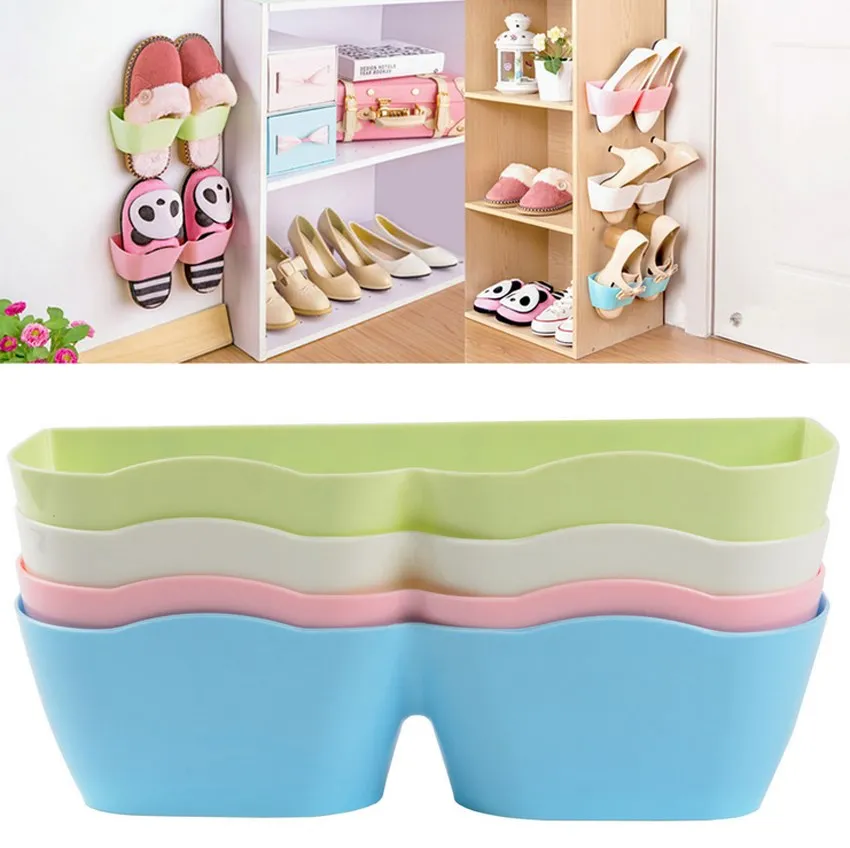 

Wall-Mounted Sticky Hanging Shoe Hook Shelf Rack Shoes Holder Storage Hot