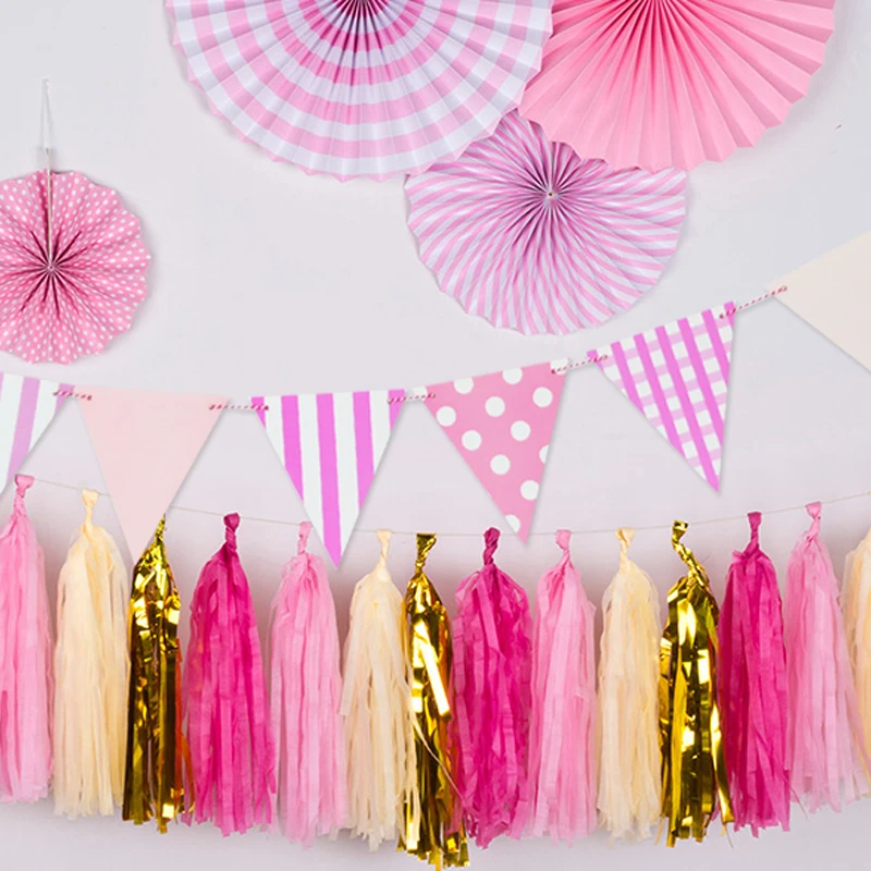 1 пакет(5 шт) Красочная розовая Золотая гирлянда из папиросной бумаги с кистями баннер воздушные шары лента дети День Рождения Вечеринка курица вечерние украшения свадьбы