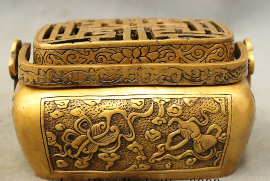 

JP S0606 Chinese Bronze Lucky Patterns Gourd Fan Statue Handle Incense Burner Jar Box