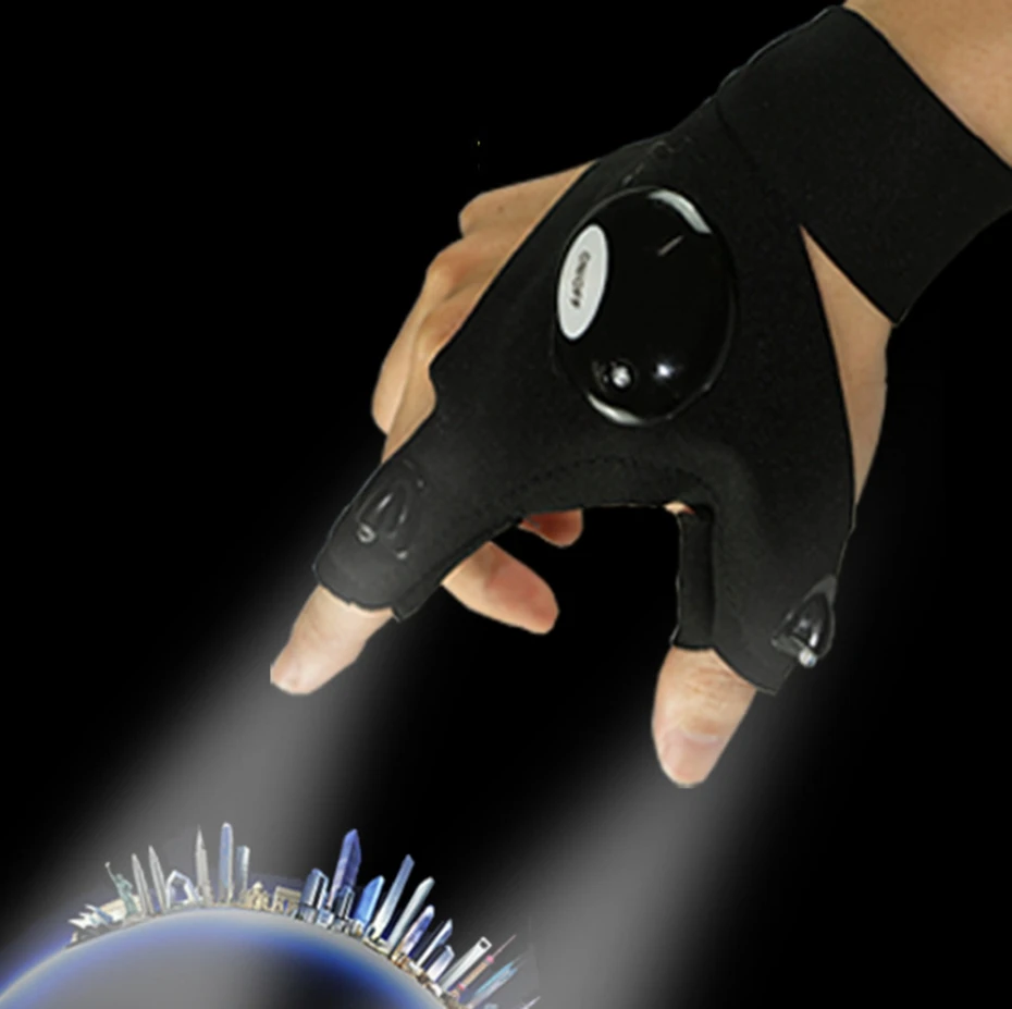 YINGTOUMAN перчатки без пальцев с светодиодный свет перчатки с фонариком Кемпинг Туризм охотничьи перчатки левая/правая рука рыбалка Волшебный ремень