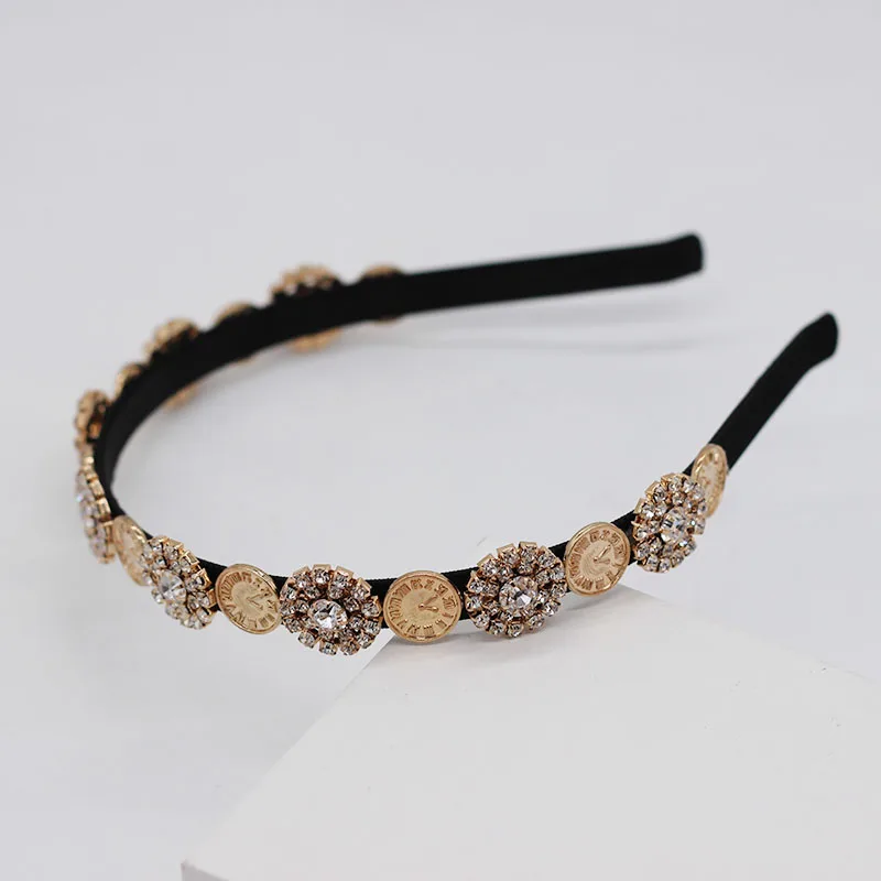 Baroque simple small particle geometry rhinestone pearl dance street shooting leisure travel headband 952