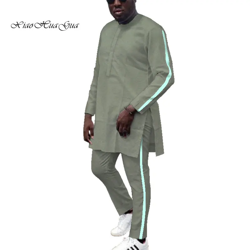 Dashiki Mens African Clothing Dashiki Shirts and Pant 2 Pieces set Plus Size African Cotton Clothing Long SLeeve O neck  WYN687