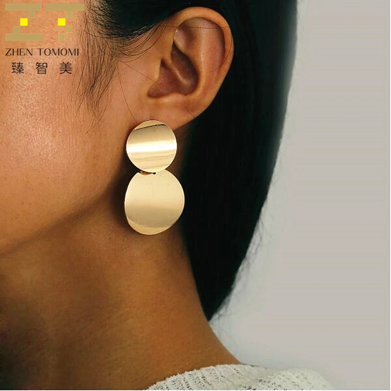 2018 New Korean Women's Fashion Statement Metal Earrings For Women Gold And Silver Jewelry Simple Vintage Dangle Drop Earrings